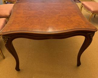 Vintage Burl Wood Queen Anne Style Extension Dining Table. Measures 40" x 68" Includes Two 11" Leaves. Photo 3 of 5.