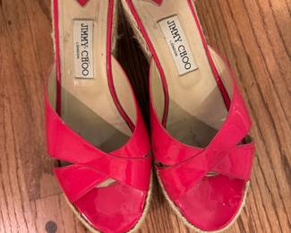 Jimmy Choo Pink Patten Leather Platform Slides. Size 9.