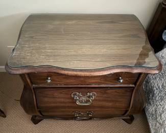 Pair of Century Bombay Bedside Tables with Glass Tops. Each Measures 29" W x 19" D x 25" H. Beautiful as Is But Ask Us About Refinishing / Painting / Lacquering Resources. Photo 2 of 2.