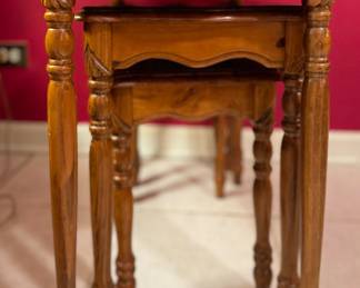 Set of 3 Oak Nesting Tables. Largest Measures 25" W x 15" D x 22" H; Smallest is 15" W x 12" D x 15" H. Photo 1 of 3.