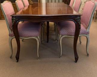 Vintage Burl Wood Queen Anne Style Extension Dining Table. Measures 40" x 68" Includes Two 11" Leaves. Photo 1 of 5.