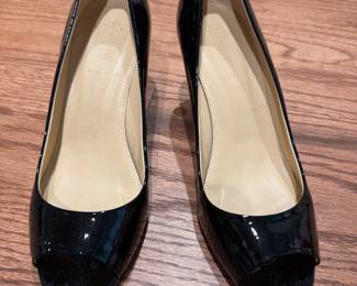 J. Crew Black Patten Leather Open Toe Heels. Size 9.