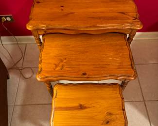 Set of 3 Oak Nesting Tables. Largest Measures 25" W x 15" D x 22" H; Smallest is 15" W x 12" D x 15" H. Photo 2 of 3.