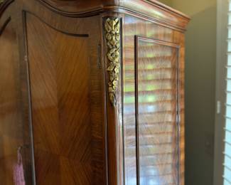 Vintage Parcel Gilt Mahogany Cabinet. Measures 38" W x 70" H x 18" D. Photo 3 of 3.