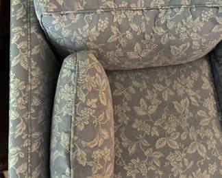 Drexel Heritage Blue Damask Upholstered Sofa. Measures 86" W x 32" D with 17" Seat Height Photo 2 of 2.