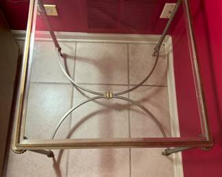 Vintage Regency Style Glass & Metal Side Table. Measures 25" x 25" x 22" H. Photo 1 of 3.