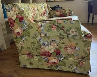 Braemore Floral Upholstered Bow-Front Apartment Sofa. Measures 54" W x 34" D. Photo 3 of 5.