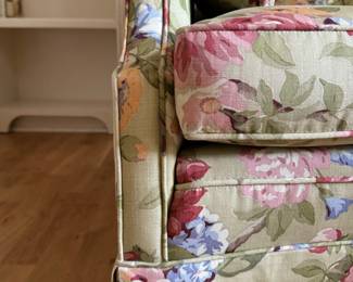 Braemore Floral Upholstered Bow-Front Apartment Sofa. Measures 54" W x 34" D. Photo 2 of 5.