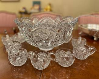 Crystal Punch Bowl & 12 Cups Set.