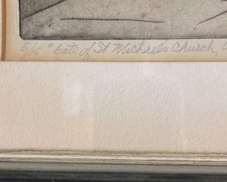 "Gate of St. Michael's Church, Charleston, S.C." # 5/15. Signed by Artist, Margaret Gruen Longacre. Photo 2 of 4.