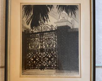 "Gate of St. Michael's Church, Charleston, S.C." # 5/15. Signed by Artist, Margaret Gruen Longacre. Photo 1 of 4.
