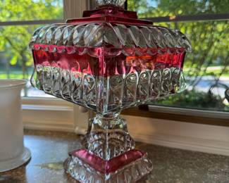 Vintage Westmoreland Ruby Flash Lidded Compote.