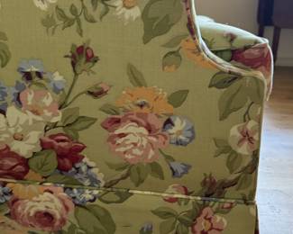 Braemore Floral Upholstered Bow-Front Apartment Sofa. Measures 54" W x 34" D. Photo 4 of 5.