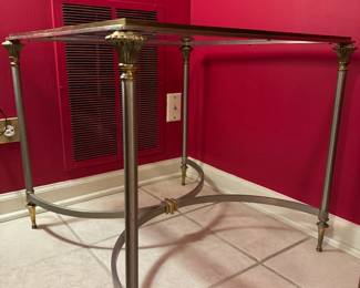 Vintage Regency Style Glass & Metal Side Table. Measures 25" x 25" x 22" H. Photo 2 of 3.