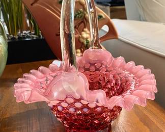 Excellent small Fenton Cranberry Red Opalescent Basket.