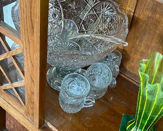 Vintage American Pressed glass Punch Bowl set.