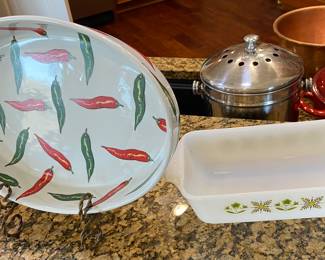 Red & Green Pepper cookware, plus Fire King baking dish.