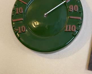 Vintage Porcelain Green Thermometer working great.