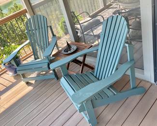 Pair of HEAVIER outdoor Teal colored Wood Outdoor/Porch Lounge chairs.