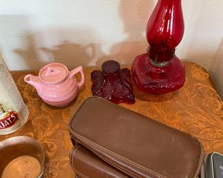 Antique 2 piece Red oil lamp