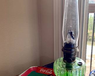 Another NICE Vaseline Aladdin Green Glass Oil lamp.