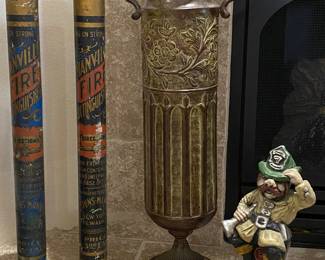 Vintage Fire Extinguishers, metal vase decor and fireman figurine