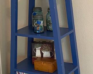 Blue A framed wood shelf