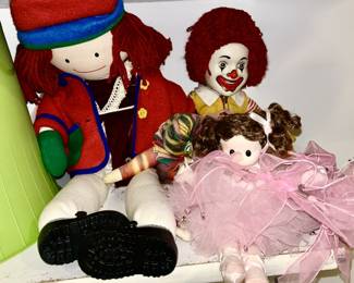 Madeline doll, Ronald McDonald doll, musical ballerina doll