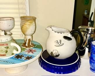 Miscellaneous Pottery, cups, ceramic kitchen items, metal pot