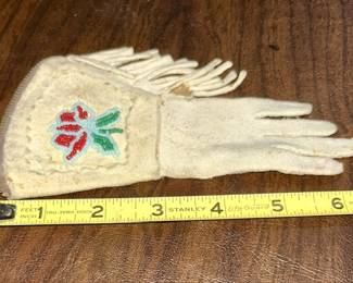 Antique Native American beaded hide coin purse, 6 1/2” long
