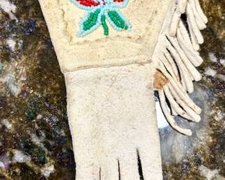 Antique Native American beaded hide coin purse, 6 1/2” long
