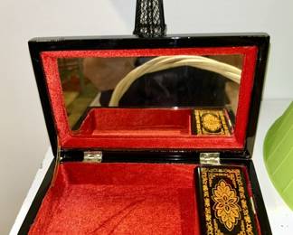 Inside view of black lacquer box