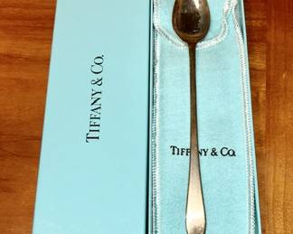 Tiffany and Company, Sterling silver baby feeding spoon with original pouch and box