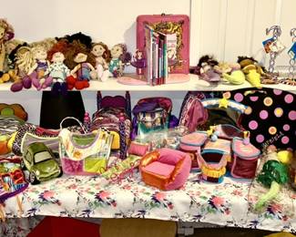 Groovy Dolls and accessories, Barbie Doll case, Barbie Country Camper (missing door)