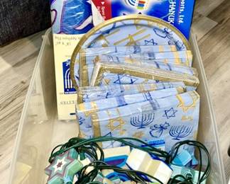 Jewish napkins, flag, lights, etc.
