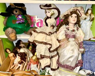 Barbie dolls, misc. dolls, plus Halloween teddy bear