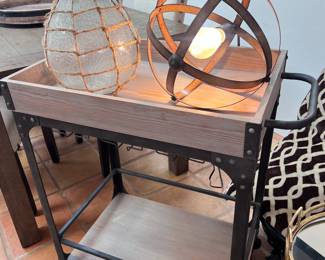 Industrial style bar cart and light