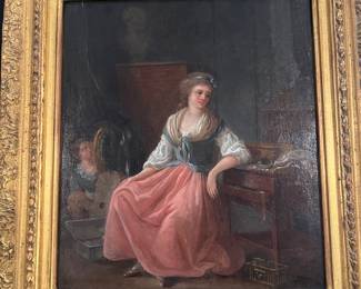 Pre sell item priced at 650. "Girl at her Dressing Table". Original oil on canvas. Artist-Jean Frederic Schall. 12.5 x 11. Purchased at Christie's auction in NY.