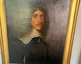Pre sell item priced at 700. English oil portrait on canvas. Unsigned. Of a Calvinist. In giltwood frame. Circa 1725. 24 x 19.5