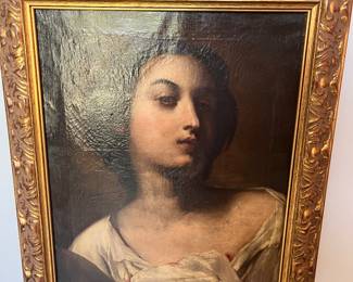 Pre sell item priced at 700. Unsigned oil on canvas. "Bust of Young Woman". French. Circa 1835. 15 x 18.