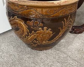 There are 2 large antique Chinese Dragon Vases