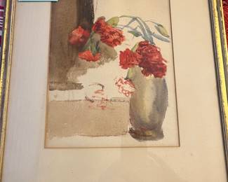 Pre sell item priced at 200."Red Carnations". Original watercolor. Artist Walter Pach. 13 x 10. Circa 1934.