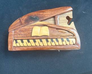 Handmade Wooden Art TRICK SECRET Piano Jewelry Puzzle Trinket Box 