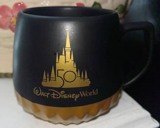 Disney Starbucks 50th Anniversary Cinderella Castle Black Gold Coffee Mug 