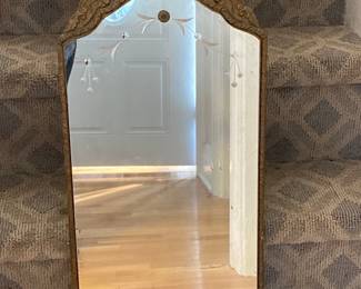 French Baroque Style Gilt Wood Glass Etched Mirror 