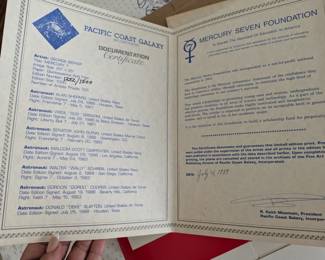 Pacific Coast Gallery certificate of authenticity for our amazing SIGNED Mercury 7 framed posters (we have two different ones ). 