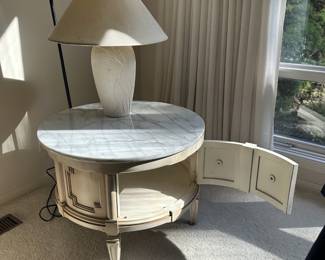 French provincial round side table with marble top
