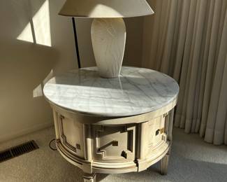 French provincial round side table with marble top