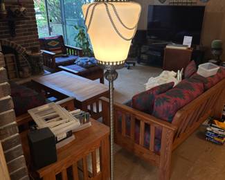 Vintage Boho Hollywood Regency Brass & Glass Floor Lamp, c. 1960s