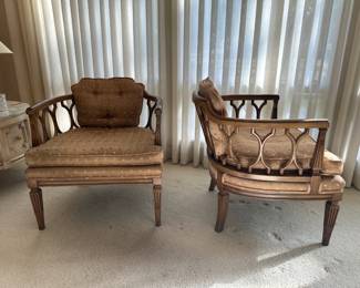 Vintage upholstered barrel chairs